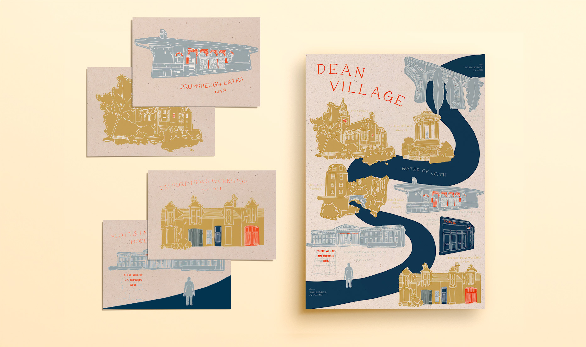 Dean Village illustrated poster and cards