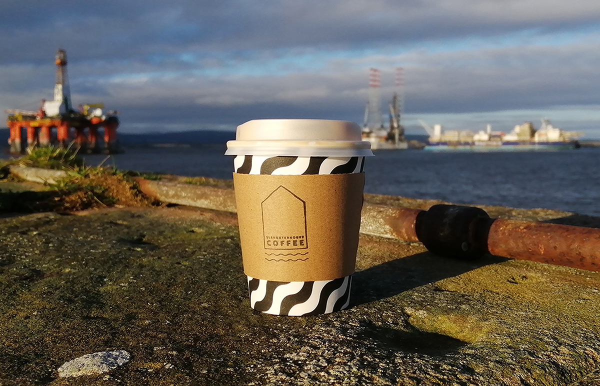 Slaughterhouse Coffee Cup on Cromarty Pier