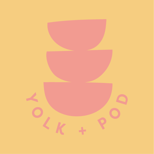 Pink Yolk + Pod logo on yellow background